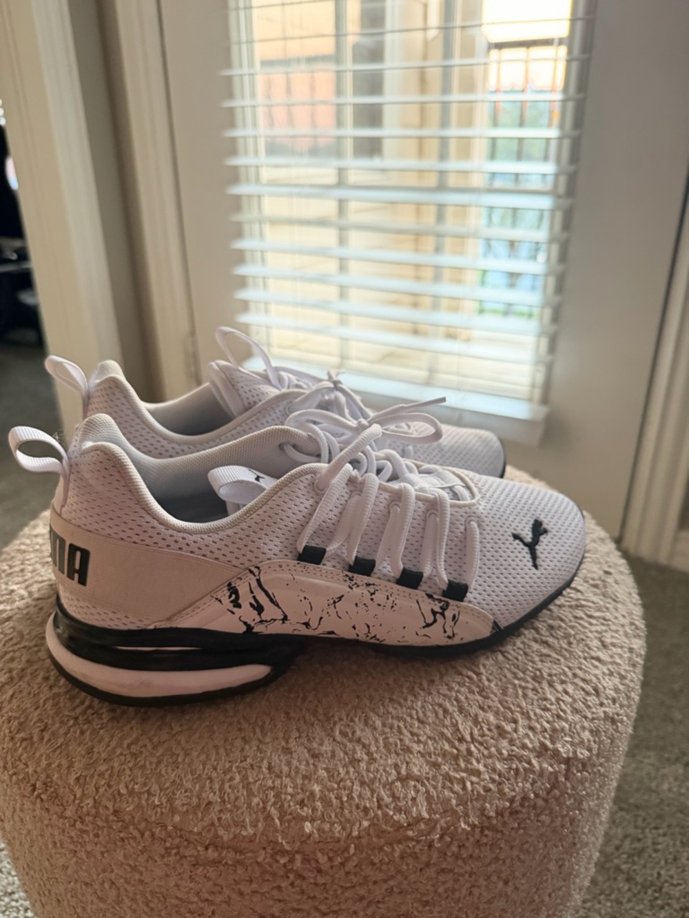 Puma White and Black Marble-Accent Women's Lace-Up Sneakers
